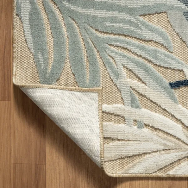 Outdoor Rugs-Kirkland's Home Large Print Tropical Leaf Outdoor Area Rug, 5X7 Tan/Green