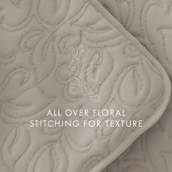 Quilts-Kirkland's Home Latte Floral Stitch 3-Pc. King Quilt Set Tan