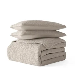 Quilts-Kirkland's Home Latte Floral Stitch 3-Pc. Queen Quilt Set Tan