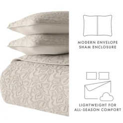 Quilts-Kirkland's Home Latte Floral Stitch 3-Pc. Queen Quilt Set Tan