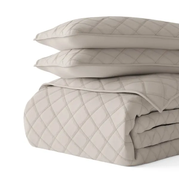 Quilts-Kirkland's Home Latte Stitched Diamond 3-Pc. Queen Quilt Set Tan