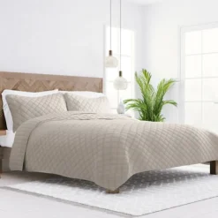 Quilts-Kirkland's Home Latte Stitched Diamond 3-Pc. King Quilt Set Tan