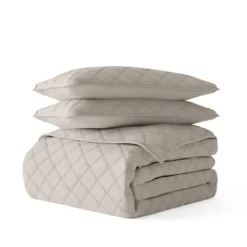 Quilts-Kirkland's Home Latte Stitched Diamond 3-Pc. King Quilt Set Tan