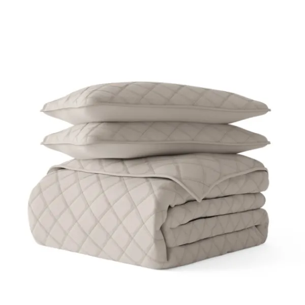 Quilts-Kirkland's Home Latte Stitched Diamond 3-Pc. King Quilt Set Tan