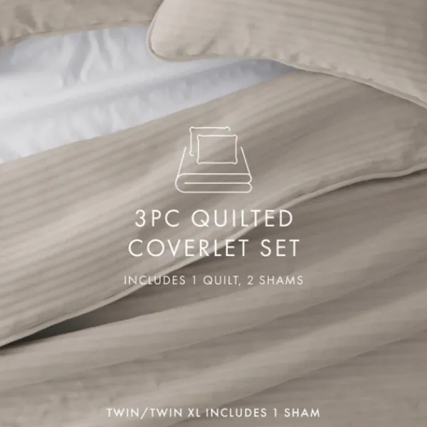 Quilts-Kirkland's Home Latte Stitched Stripes 2-Pc. Twin Quilt Set Gray
