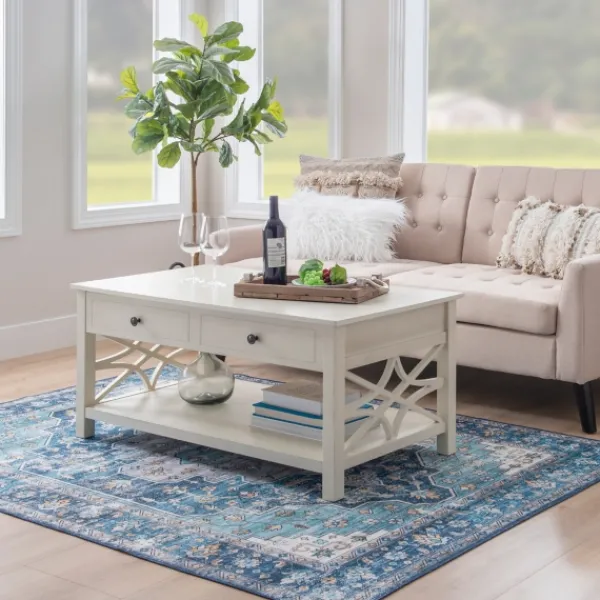 Coffee Tables-Kirkland's Home Lattice Raised Top Storage Coffee Table White