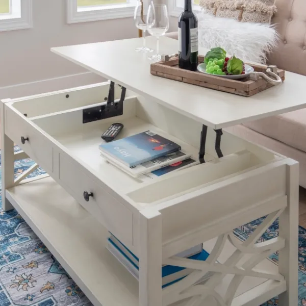 Coffee Tables-Kirkland's Home Lattice Raised Top Storage Coffee Table White