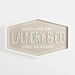 Wall Quotes & Signs-Kirkland's Home Laundry & Co. Hexagon Wood Plaque Tan/White