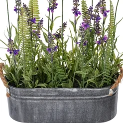 Arrangements & Greenery-Kirkland's Home Lavender And Fern Arrangement In Iron Pot, 16 In. Green/Purple