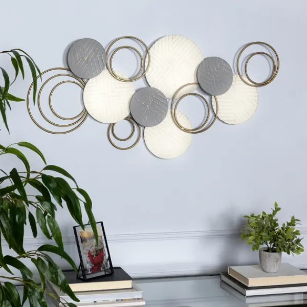 Wall Plaques-Kirkland's Home Layered Herringbone Plates Wall Plaque Gray/White/Gold