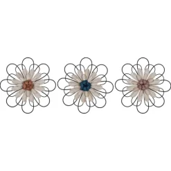 Wall Plaques-Kirkland's Home Layered Metal & Wood Flower Wall Plaques, Set Of 3 Black/Tan}Multi