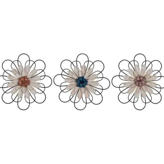 Wall Plaques-Kirkland's Home Layered Metal & Wood Flower Wall Plaques, Set Of 3 Black/Tan}Multi