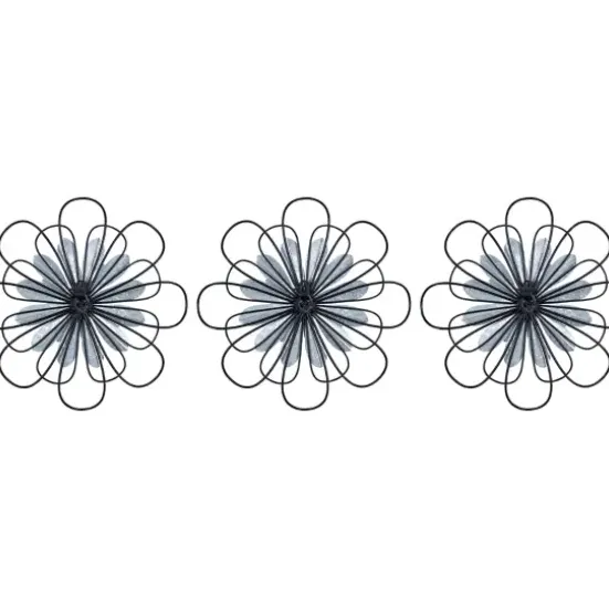 Wall Plaques-Kirkland's Home Layered Metal & Wood Flower Wall Plaques, Set Of 3 Black/Tan}Multi