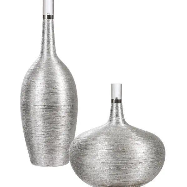 Vases-Kirkland's Home Leaf Ribbed Gatsby Bottle Vases, Set Of 2 Silver