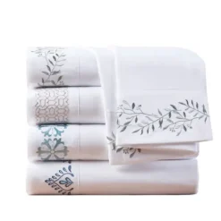Bed Sheets-Kirkland's Home Leafy Vine Hem Microfiber 4-Pc. Queen Sheet Set White/Green