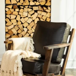 Accent Chairs-Kirkland's Home Leather And Wood Accent Chair Black