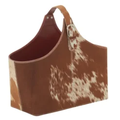 Baskets & Boxes-Kirkland's Home Leather Hide Modern Magazine Rack Basket Brown/White