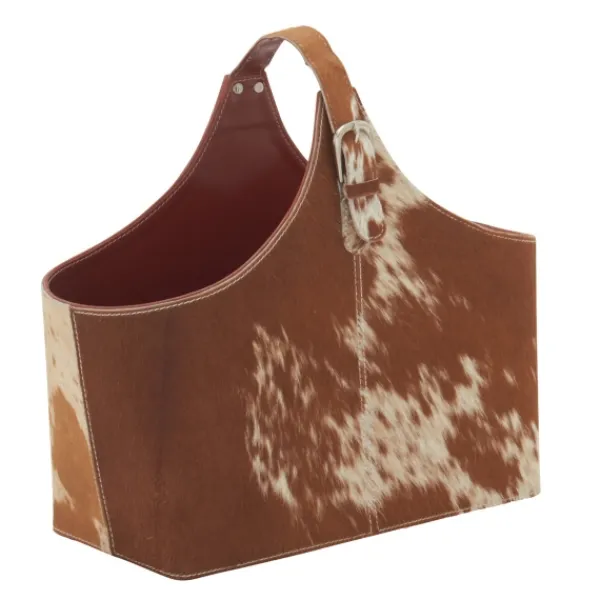 Baskets & Boxes-Kirkland's Home Leather Hide Modern Magazine Rack Basket Brown/White
