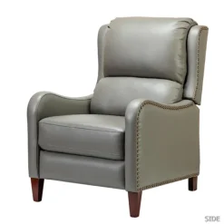 Accent Chairs-Kirkland's Home Leather Nailhead Traditional Recliner Gray