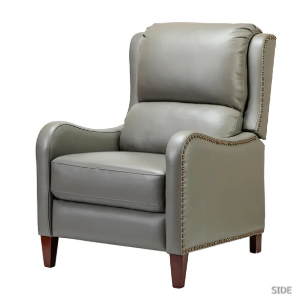 Accent Chairs-Kirkland's Home Leather Nailhead Traditional Recliner Gray