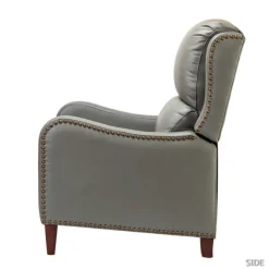 Accent Chairs-Kirkland's Home Leather Nailhead Traditional Recliner Gray
