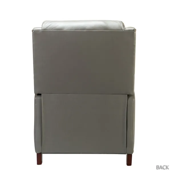 Accent Chairs-Kirkland's Home Leather Nailhead Traditional Recliner Gray