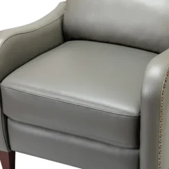 Accent Chairs-Kirkland's Home Leather Nailhead Traditional Recliner Gray