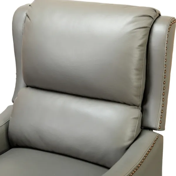 Accent Chairs-Kirkland's Home Leather Nailhead Traditional Recliner Gray