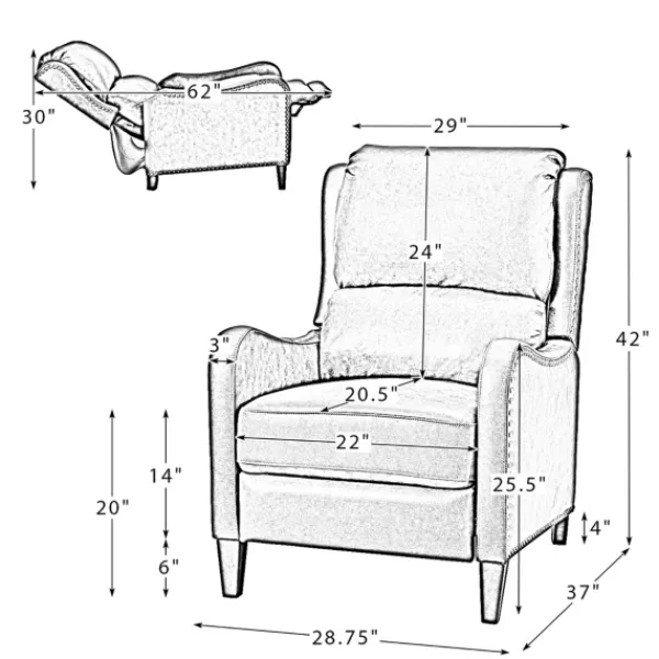Accent Chairs-Kirkland's Home Leather Nailhead Traditional Recliner Gray