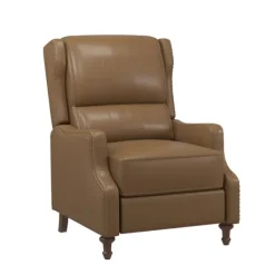Accent Chairs-Kirkland's Home Leather Nailhead Trim Classic Recliner Brown