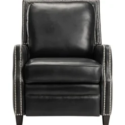 Accent Chairs-Kirkland's Home Leather Nailhead Trim Recliner Black