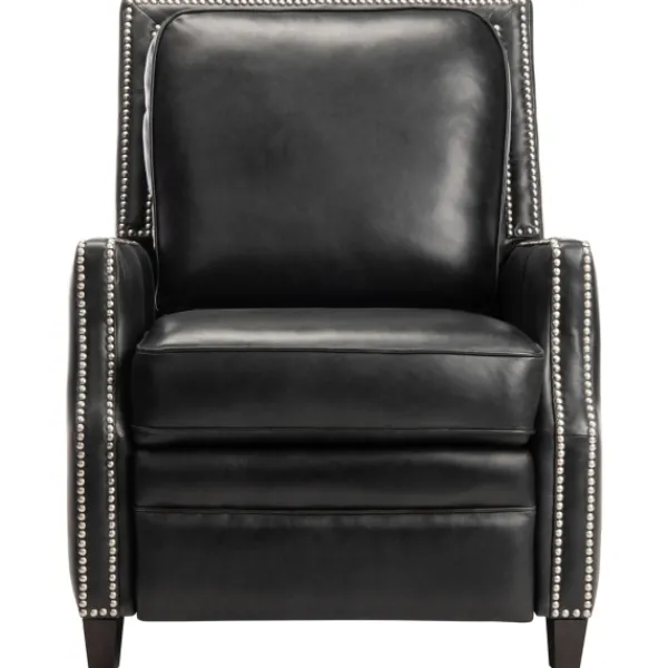Accent Chairs-Kirkland's Home Leather Nailhead Trim Recliner Black