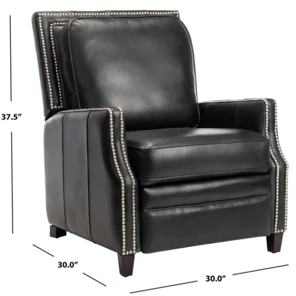 Accent Chairs-Kirkland's Home Leather Nailhead Trim Recliner Black