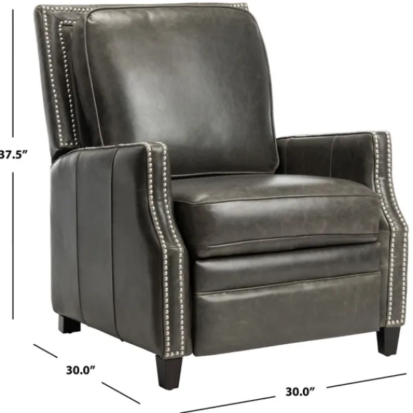 Accent Chairs-Kirkland's Home Leather Nailhead Trim Recliner Gray