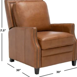 Accent Chairs-Kirkland's Home Leather Nailhead Trim Recliner Brown