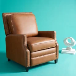 Accent Chairs-Kirkland's Home Leather Nailhead Trim Recliner Brown