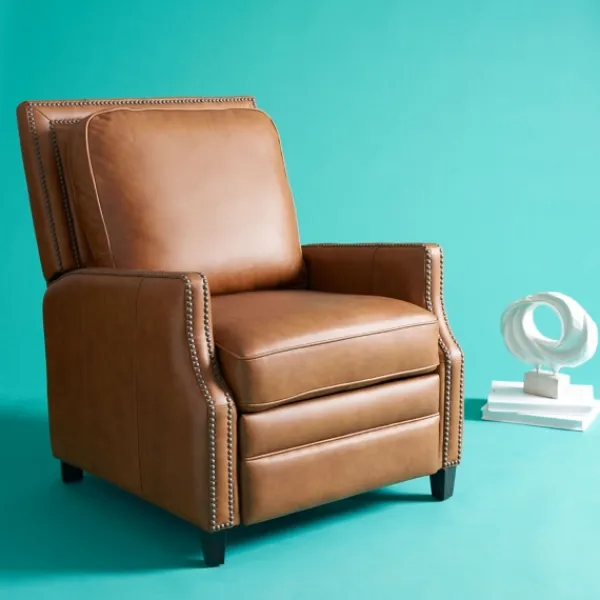 Accent Chairs-Kirkland's Home Leather Nailhead Trim Recliner Brown