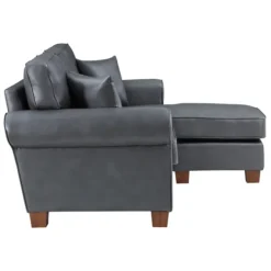 Sofas & Loveseats-Kirkland's Home Leather Rolled Arm Sectional Gray