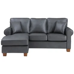 Sofas & Loveseats-Kirkland's Home Leather Rolled Arm Sectional Gray