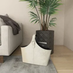 Baskets & Boxes-Kirkland's Home Leather Textured Magazine Rack White
