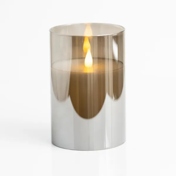 Flameless Candles-Kirkland's Home Led Soft Flame Glass Pillar Candle, 3X6 In. Gray