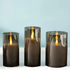 Flameless Candles-Kirkland's Home Led Soft Flame Glass Pillar Candle, 3X6 In. Gray