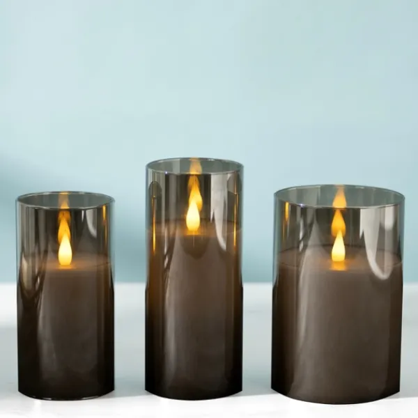 Flameless Candles-Kirkland's Home Led Soft Flame Glass Pillar Candle, 4X6 In. Gray