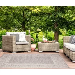 Outdoor Rugs-Kirkland's Home Leopard Border Outdoor Area Rug, 5X7 Gray