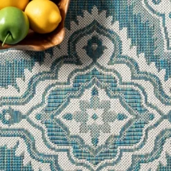 Outdoor Rugs-Kirkland's Home Leslie Green Floral Trellis Outdoor Rug, 5X8 Green/White