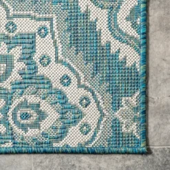 Outdoor Rugs-Kirkland's Home Leslie Green Floral Trellis Outdoor Rug, 5X8 Green/White