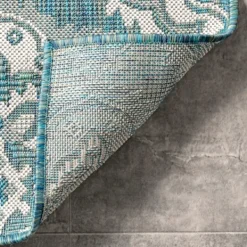 Outdoor Rugs-Kirkland's Home Leslie Green Floral Trellis Outdoor Rug, 5X8 Green/White
