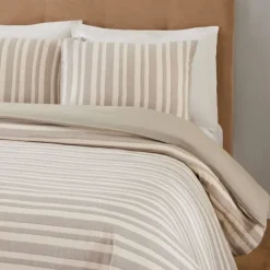 Duvets-Kirkland's Home Liam Striped King 3-Pc. Duvet Set Ivory/Blue