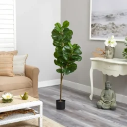 Trees & Topiaries-Kirkland's Home Lifelike Fiddle Leaf Fig In Black Planter, 4.5 Ft.