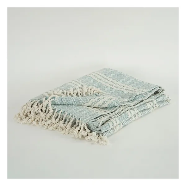 Blankets & Throws-Kirkland's Home Light Blue And Ivory Striped Cotton Throw Blue/Ivory